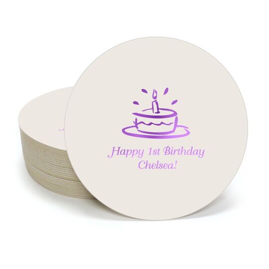 Modern Birthday Cake Round Coasters